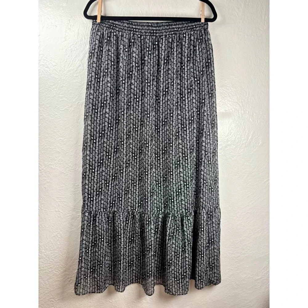 Candies Maxi Skirt Black White Tiered Ruffle Sz L Boho Cottagecore Prairie Retro